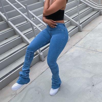 China YIWU QUICK DRY XINYU in tight fitting casual stacked jeans current hot sale high waist ruched pants women for sale