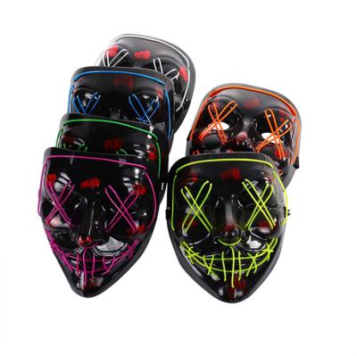 China PP HF Hot Sale Halloween Led Glowing Black V Word With Blood Horror Mask Led Light Mask for sale