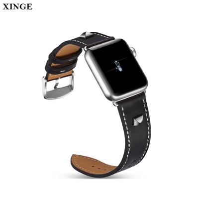 China Dirt-resistant Rivets Design 38Mm Genuine Leather Smart Watch Band Strap 42Mm For Apple Iwatch Serial 3,2,1 for sale