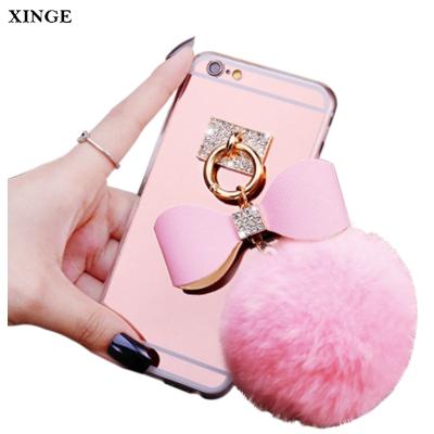 China Bling Diamond Luxury Rabbit Fur Phone Back Cover Case For Iphone 7 8 for sale