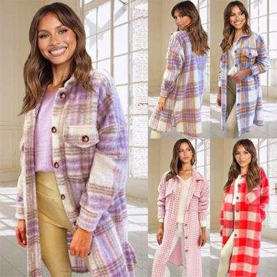 China Autumn Winter Women Thick Warm Loose Female Casual Jacket Long Plaid Shirt Coat Jacket Single Breasted Viable Oversized for sale