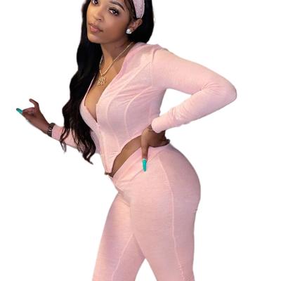 China Hooded Zipper Sportswear Breathable Casual Long Sleeve Crop Tops Sweatpant Fitness 2 Piece Stack Pants Two Piece Set for sale