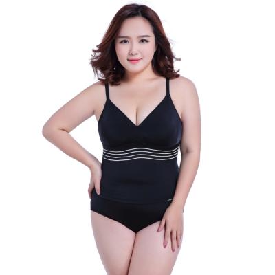 China Breathable Plus Size Swimsuit V-Neck Stripe Swimwear Plus Size Swimwear 2 Piece Tops For Women for sale