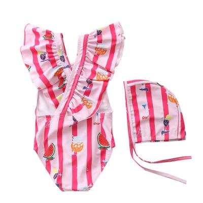 China Toddler Stripe Teenager Stripe Plaid Bikini Antibacterial Cute Girls One-Piece Infant Swimwear Kids Swimsuit with Trimming for sale