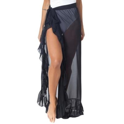 중국 2019 New Breathable Style Ruffled Beach Cover Up Tulle Up Maxi Skirt Tie Front Women Beach Cover Up Kaftan 판매용