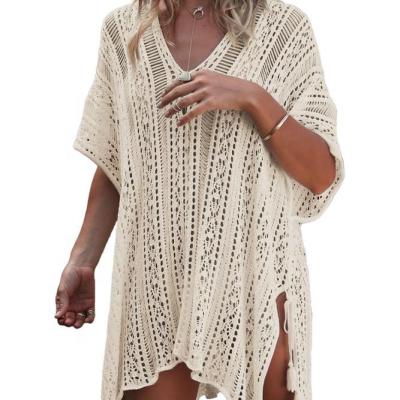 Κίνα 2019 Wholesale Crochet Knitted Tassel Tie Kimono Beachwear Breathable Cover Up Beach Swimwear Cover Up Set προς πώληση