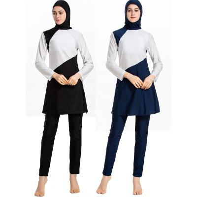 China 2020 Modes Breathable Modest Women Color Block Full Cover Muslim Bathingsuit Swimwear Te koop