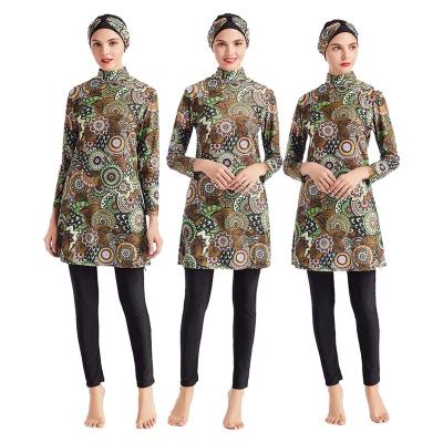 China New Arrival 3 Pieces Wholesale Modest Breathable Full Coverage African Print Muslim Women Bathingsuit Te koop