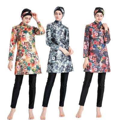 China Islamic Swimwear Women's Modest Islamic Bathingsuit Floral Print Breathable Hot Long Sleeve Muslim Bathingsuit zu verkaufen