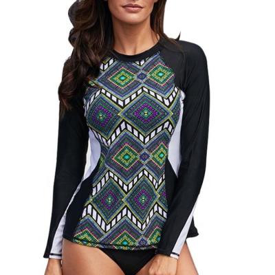 중국 Wholesale High Quality Breathable Unique Tribal Print Women Long Sleeve Rashguard Tankini Tops 판매용