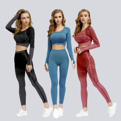 China Breathable Fitness And Women Yoga Wear High Waisted Seamless Yoga Pants Sets Long Sleeve Autumn Yoga Set for sale