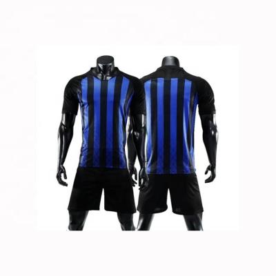 China Quick-Drying Blue Striped Mens Soccer Team Plain Uniform For Player Custom for sale