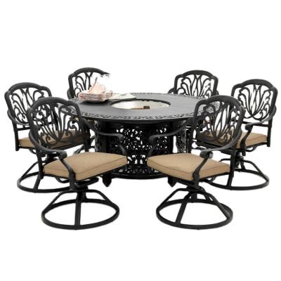 China Easy Carry Outdoor Garden Furniture Cast Aluminum Fire Pit Table With Stools for sale