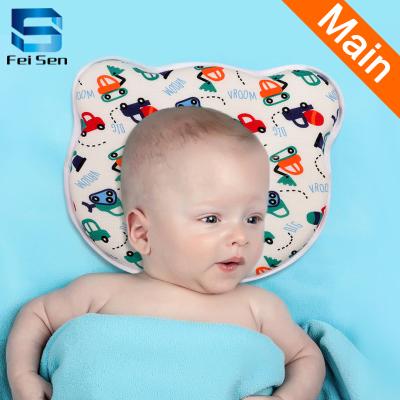 China Factory Custom Portable Memory Foam Anti-static Mesh Newborn 3d Bear Side Sleeper Shaping Styling Baby Pillow Anti Rollover For Infant for sale