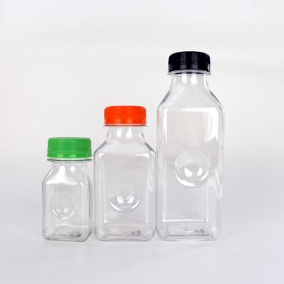 China Wholesale 3oz 8oz 14oz Food Grade Transparent PET Beverage Plastic Square Juice And Water Bottle With Cap for sale