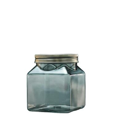 China 350ml Plastic Food Square PET Jar With Aluminum Cap For Honey for sale