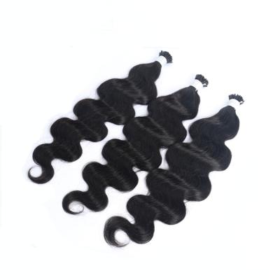 China Natural Top Quality Double Drawn Body Wave Black Color 100% Keratin Tip Human Hair Extension Remy I Tip U Tip Vrigin Hair Stick Hair for sale