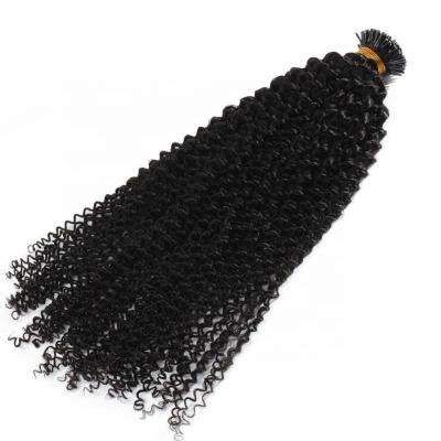 China Jerry Curl Tip I Color Keratin Hair Extension Natural Black Jerry Curl Pre Bonded Invisible Hair Extensions For Black Women for sale