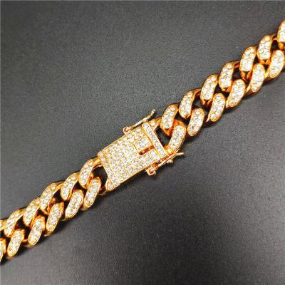 China 2022 Hiphop Multi Colors 12mm Gold Plating Iced Out Cuban Necklace Full Bling Crystal Miami Necklace Silver Plated CZ Hip Hop Chain for sale