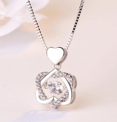 China Valentine's Day CLASSIC Hot Selling Jewelry Six Acute Star Necklace S925 Sterling Silver Zircon Double Heart Pendant Necklace Women for sale