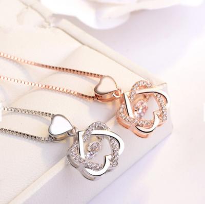 China 2022 Valentine's Day CLASSIC Colorful Jewelry Gold Cremation Necklace Wedding S925 Sterling Silver Double Heart Pendant For Women Gift for sale