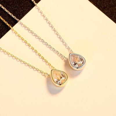 China New FASHIONABLE Design 925 Sterling Silver Water Drop Pendant Necklace 925 Gold Wedding Zircon Teardrop Necklace for Girls Gift for sale