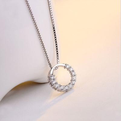 China Hot Sale Casual/Sporty Geometric Hollow Ring Pendant Necklace For Women Zircon Sterling Silver Circle Pendant Necklace Jewelry 925 for sale