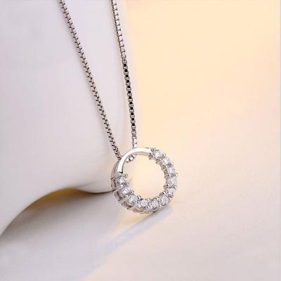 China New Casual/Sporty Design Wedding Jewelry 925 Sterling Silver Circle Pendant Necklace Geometric Cubic Zirconia Hollow Ring Pendant Necklace for sale