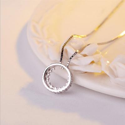 China Geometric Ring Necklace For Girl Gift Zircon Hollow Sterling Silver Circle Pendant Necklace Casual/Sporty Special Bridal Jewelry 925 for sale