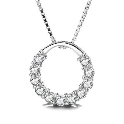 China 925 Sterling Silver Circle Pendant Necklace Cubic Zirconia Hollow Ring Necklace Gold Casual/Sporty Wedding Geometric Designs For Girls for sale