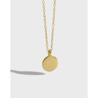 China CLASSIC 2022 Newest Luxury Gold Plated Sterling Silver Flat Round Disc Pendant Necklace Hot Sale Design 925 Mini Necklace For Women for sale