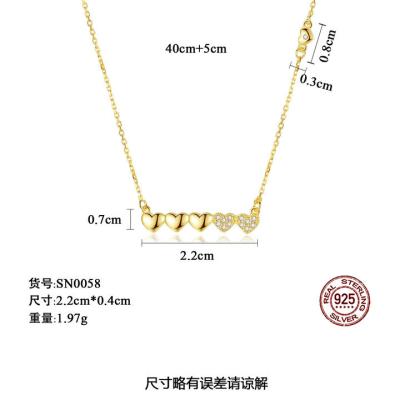 China New Trendy Austrian Crystal Heart Necklace 18K Gold Plating Wedding 2022 Design Real 925 Sterling Silver Heart Necklace For Women for sale