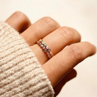 China Vintage 2022 Oil Drip Crystal Evil Eyes Rings For Girl Black Blue Fashion Bridal Jewelry 18K Gold Plating Gold Plated for sale