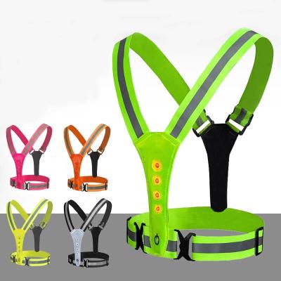 China Water Proof Running Vest High Elastic Outdoor Reflective Reflectante Chaleco Road Safety Clothing Flashing Reflective Recycling Straps for sale