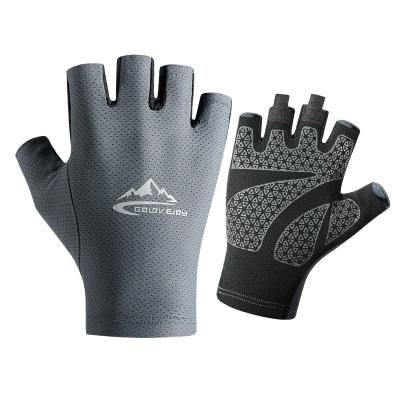 China Summer Hand Gloves Men Sun Protection Outdoor Protective Fishing Gloves Non-slip Driving Anti-UV Ice Silk Half Finger Fishing Gloves for sale