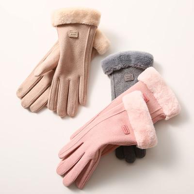 China Outdoor Driving Mitten Finger Female Faux Fur Velvet Ladies Ladies Warm Dobby Gloves Winter Windproof Full Finger Thicken Touch Screen Gloves for sale