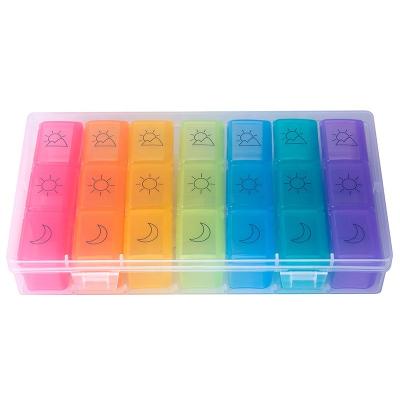 China Colorful and detechable weekly pill organizer 3 times a day Non-BPA pp 7 day pill box travel friendly ideal pill case for supplement/vitamin/medication for sale