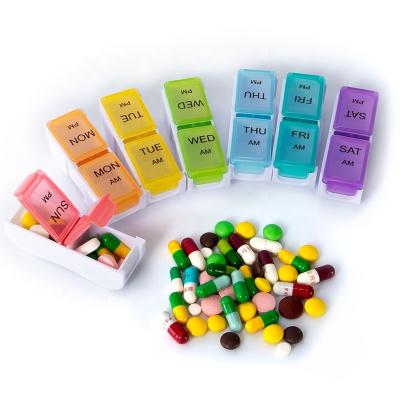 China Detachable Detachable Pill Organizer Case 14 Compartments Daily Slot Dosis Container Medicine Holder Weekly Medication Dispenser AM P.M. for sale