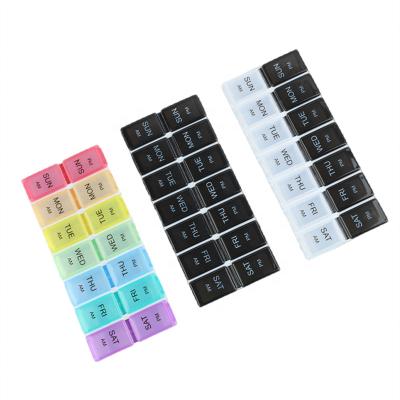 China Weekly 14 Compartment Rainbow PP Square Medicine Pill Box Plastic Detachable Storage Case Medical Rack & Reminder for sale