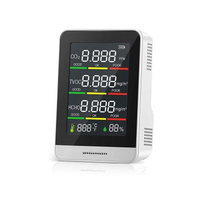 China Hot Sale Infrared Air Quality CO2 Sensor PM2.5 Formaldehyde (HCHO) TVOC AQI Indoor Air Pollution Detector 6.7*3.2(2.3)*9.8cm for sale