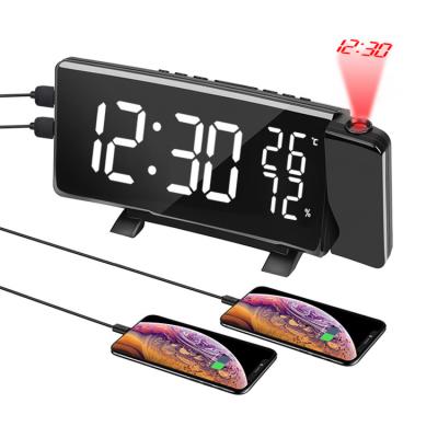 China Factory Wholesale FM Radio Radio Nap Dual USB Charging Digital Led Projector Alarm Clock for sale