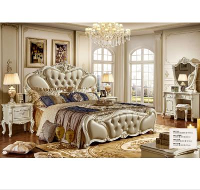 China European Cheap Classic Royal Luxury Wooden Furniture Set Master Bedroom Style Double Bed With Soft Leather Backrest On Headboard for sale