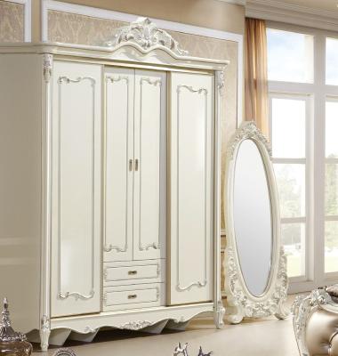 China European Antique Luxury Glossy Ivory Color Bedroom Wardrobe Fancy Bedroom Furniture French Sliding Door Wardrobe for sale