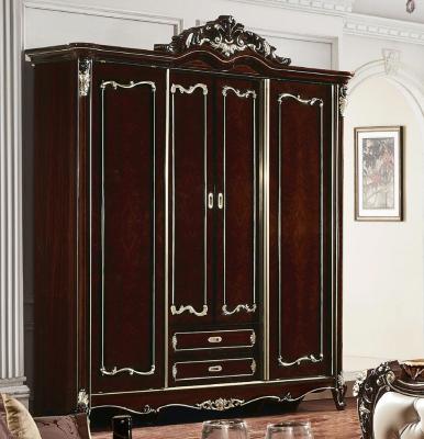 China EUROPEAN luxury glossy brown color style bedroom wardrobe bedroom furniture sliding door french wardrobe for sale