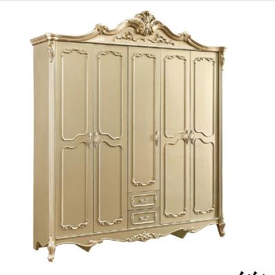 China European Style Luxury Classic Gold Color European Style Design Bedroom 5 Door Wardrobe Home Use Fancy Wardrobe for sale