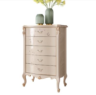 China EUROPEAN Gloss Gray Carved Wooden Storage Chest Painted Classic Drawer Wardrobe Bedroom Multi Drawer Chest Chest for sale