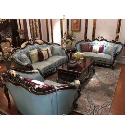 China European Style Wooden Classic Living Room Furniture Leather Sofa Set Home Furniture Sofa Set for sale