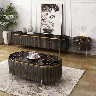 China Modern Black Marble Top Modern Colored Center Table Oval Living Room Coffee Table With Drawers for sale