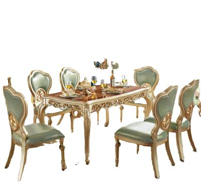 China European gold color classic style luxury wooden dining room furniture sets dining room table for sale