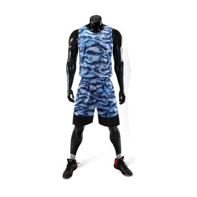 China Best Breathable Multicolor Blue Porcelain Camouflage Design Basketball Tank Top for sale